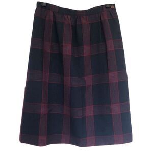 Vintage Women's Tartan Plaid Navy Red Pencil Skirt 100% Wool Size 6 Made in USA